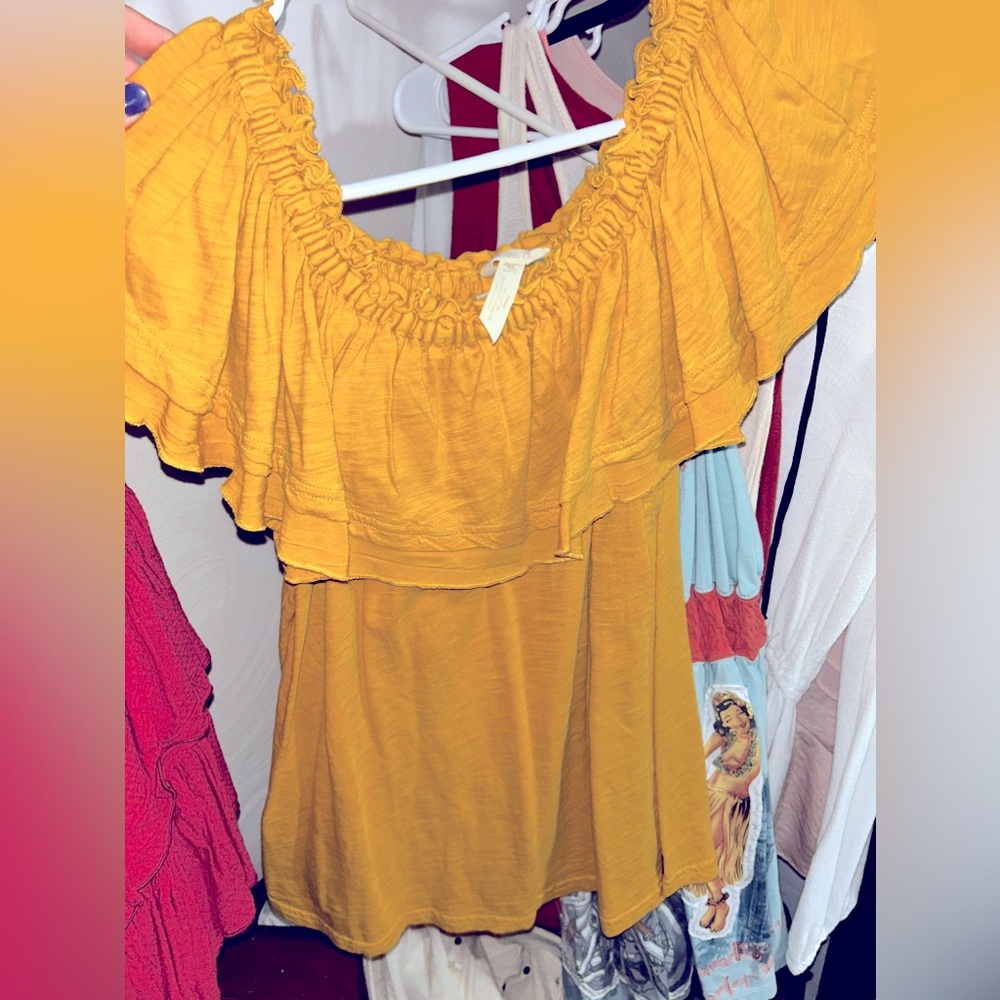 Mustard yellow off the shoulder blouse